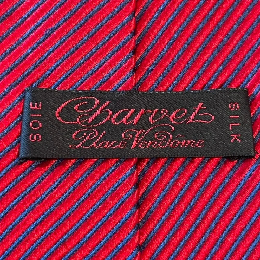 Charvet Necktie Mens Red Navy Striped Silk Ribbed Old Money Luxury France Repp